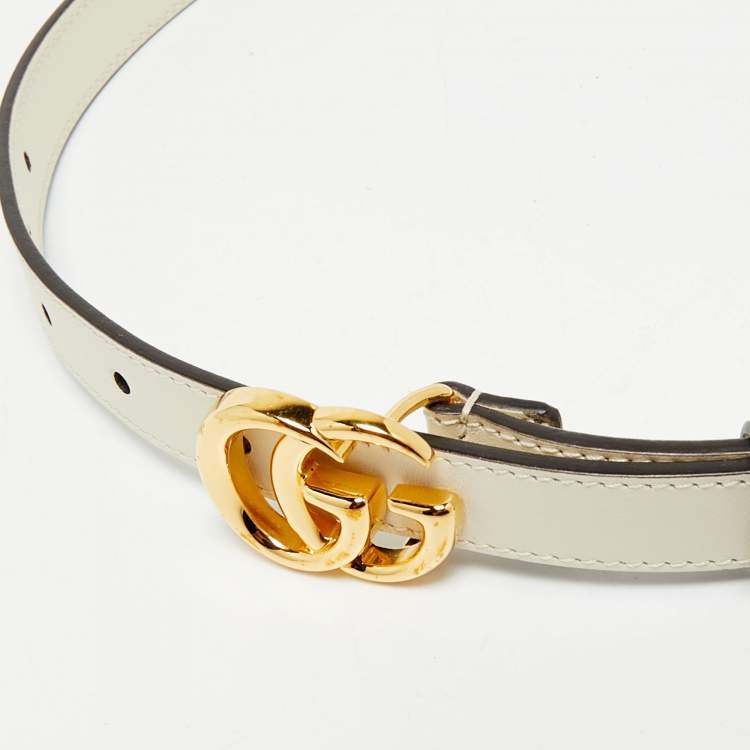 Pre Owned Gucci Off White Leather GG Marmont Slim Belt 75 CM