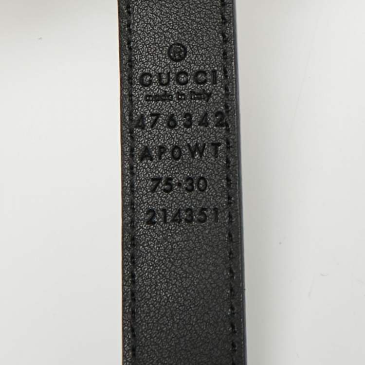Pre Owned Gucci Black Leather Pearl Embellished GG Marmont Slim Belt 75 CM