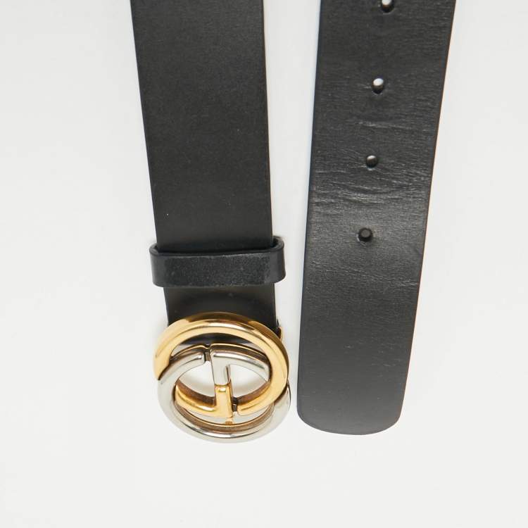 Pre Owned Gucci Black Leather Interlocking G Buckle Belt 90 CM