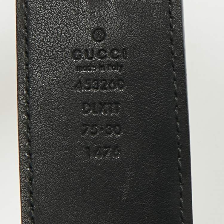 Pre Owned Gucci Black Leather Pearl Embellished Double G Buckle Belt 75 CM