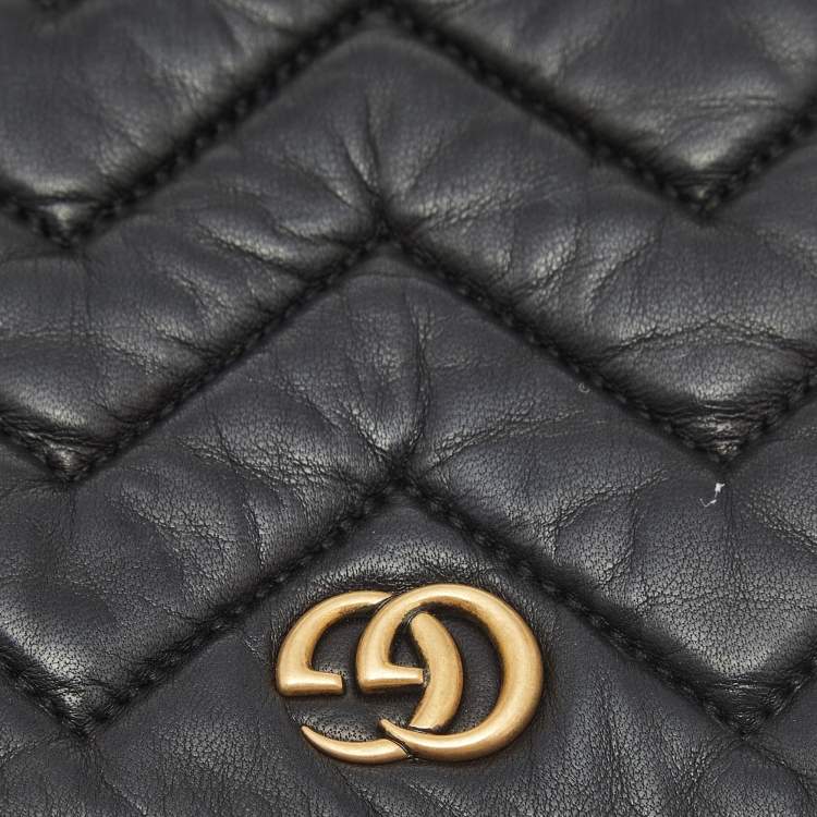 Pre Owned Gucci Black Matelassé Leather GG Marmont Gloves S