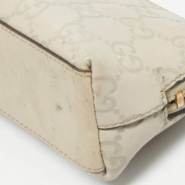 Pre Owned Gucci Ivory Guccissima Leather Cosmetic Zip Pouch