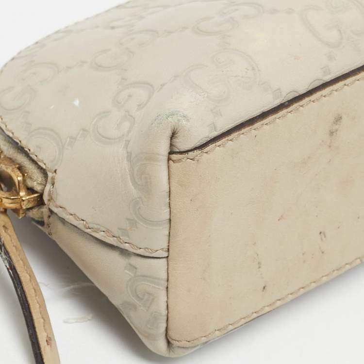 Pre Owned Gucci Ivory Guccissima Leather Cosmetic Zip Pouch