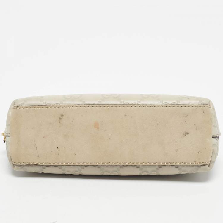 Pre Owned Gucci Ivory Guccissima Leather Cosmetic Zip Pouch