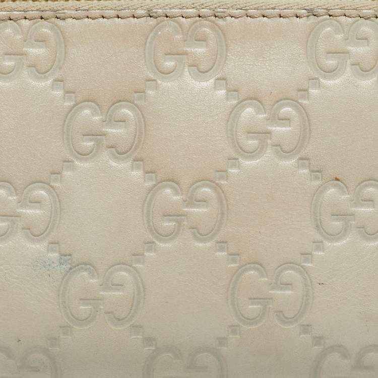 Pre Owned Gucci Ivory Guccissima Leather Cosmetic Zip Pouch