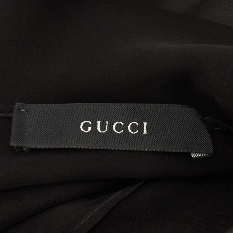 Pre Owned Gucci Black Floral Print Silk Chiffon Fringed Stole 