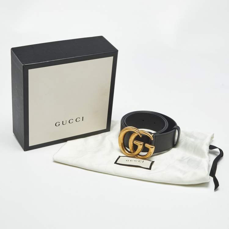 Pre Owned Gucci Black Leather GG Marmont Buckle Belt 75 CM