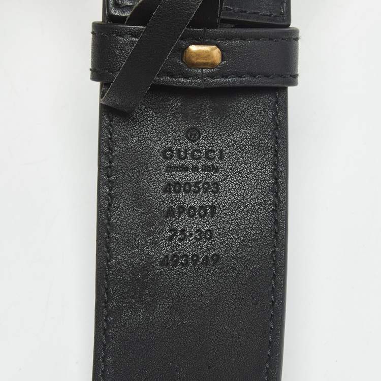 Pre Owned Gucci Black Leather GG Marmont Buckle Belt 75 CM