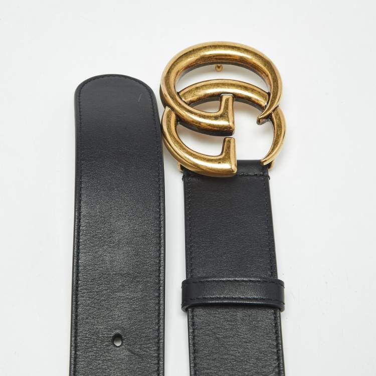 Pre Owned Gucci Black Leather GG Marmont Buckle Belt 75 CM