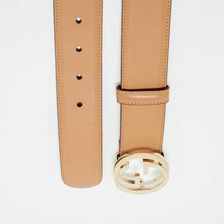 مملوكة مسبقًا Gucci Beige Leather Interlocking G Buckle Belt 90 CM