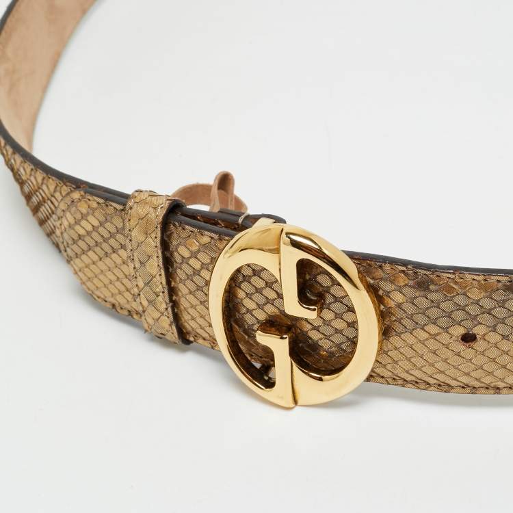 Pre Owned Gucci Gold Python 1973 Buckle Belt 90 CM