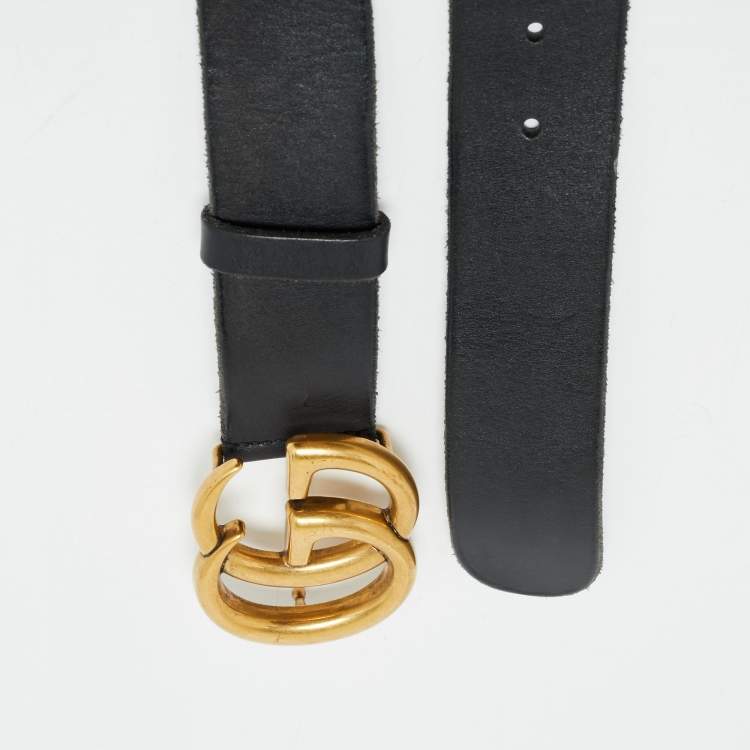Pre Owned Gucci Black Leather GG Marmont Buckle Belt 70 CM