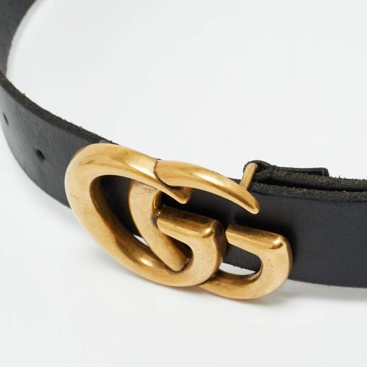 Pre Owned Gucci Black Leather GG Marmont Buckle Belt 70 CM