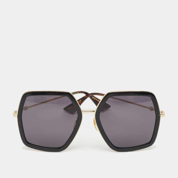 Pre Owned Gucci Black GG0106S Geometric Sunglasses