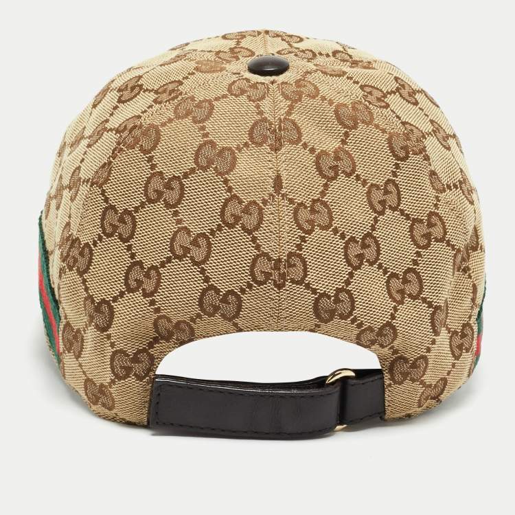 Pre Owned Gucci Beige Logo Monogram Canvas Stripe Detail Baseball Cap M