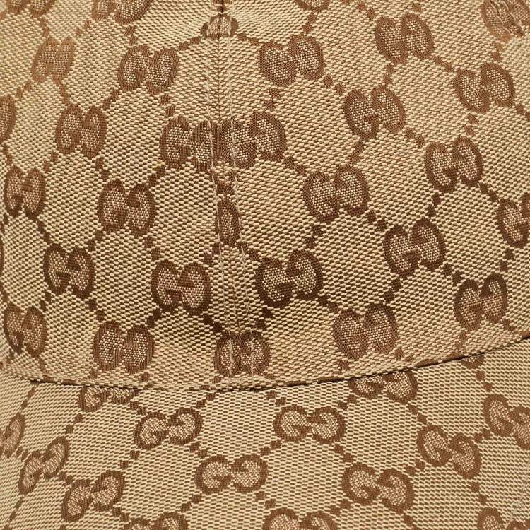 Pre Owned Gucci Beige Logo Monogram Canvas Stripe Detail Baseball Cap M