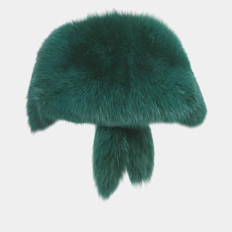 Pre Owned Gucci Green Fox Fur & Leather Trim Neck Collar
