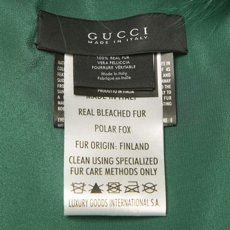 Pre Owned Gucci Green Fox Fur & Leather Trim Neck Collar