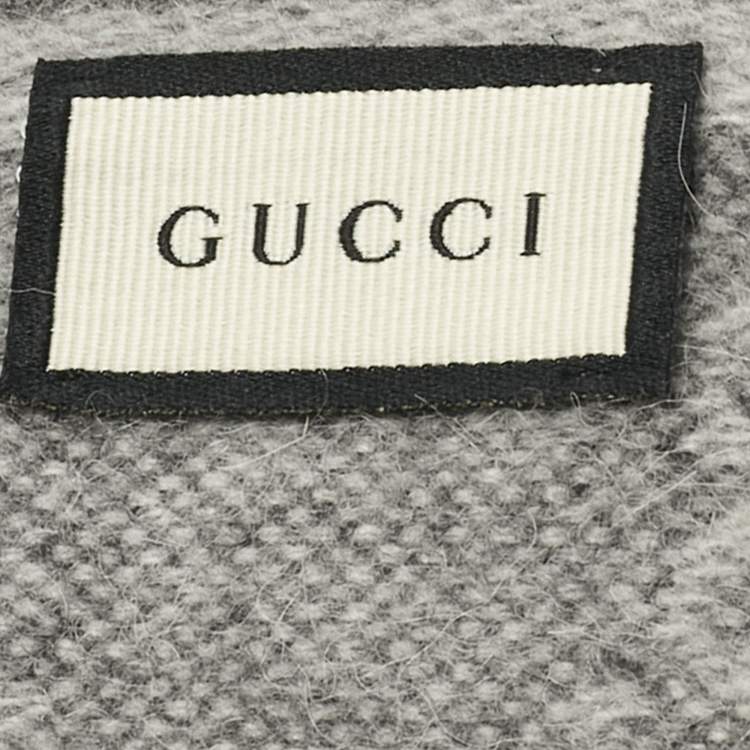 Pre Owned Gucci Grey GG Supreme Monogram Jacquard Wool Fringed Scarf 