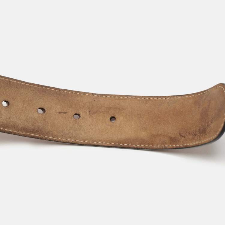 Pre Owned Gucci Red Leather Interlocking G Buckle Belt 95 CM