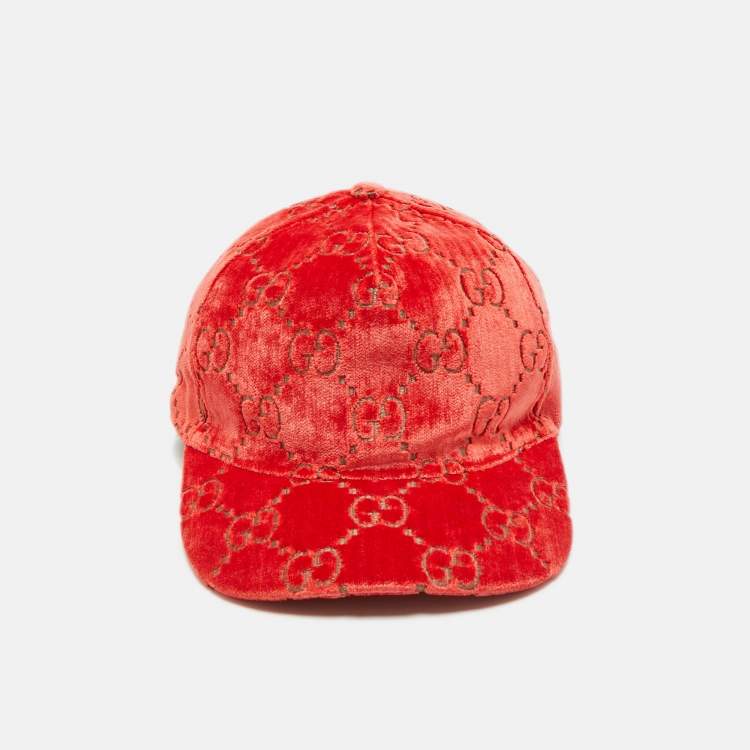 Pre Owned Gucci Red GG Velvet Baseball Cap L