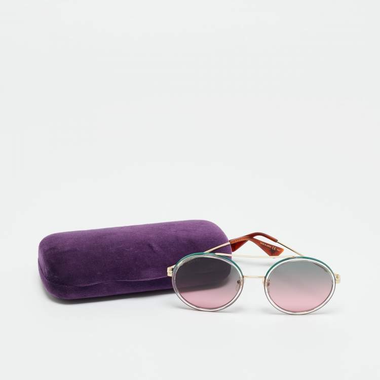 Pre Owned Gucci Green/Pink Gradient GG0061S Round Sunglasses