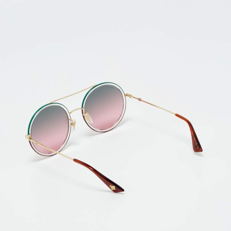 Pre Owned Gucci Green/Pink Gradient GG0061S Round Sunglasses