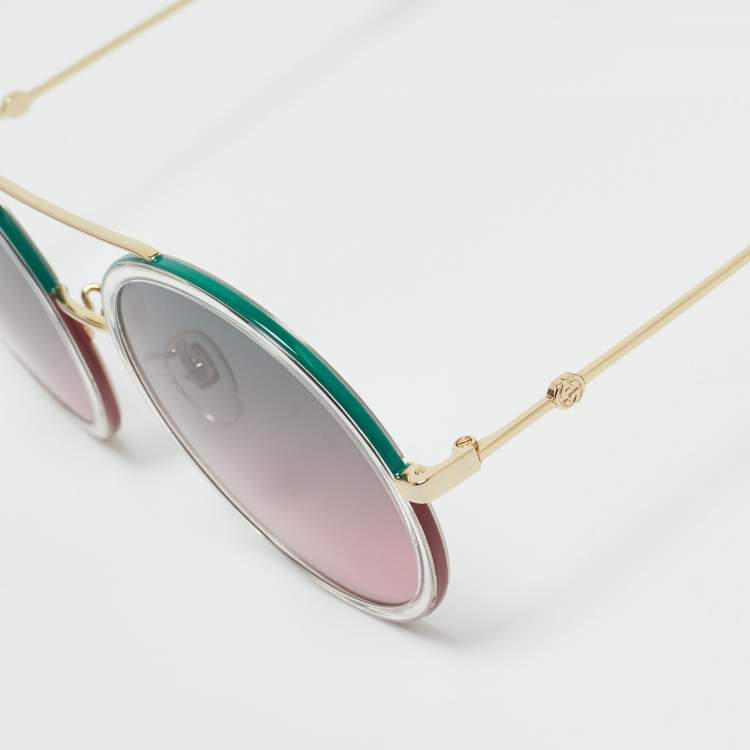 Pre Owned Gucci Green/Pink Gradient GG0061S Round Sunglasses