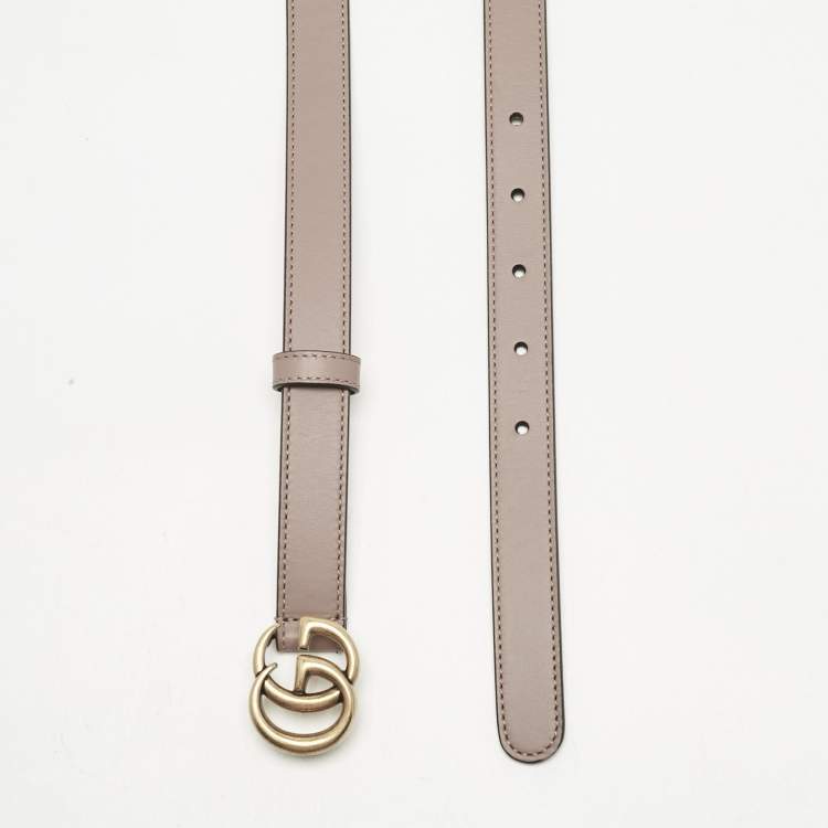 Pre Owned Gucci Dusty Pink Leather GG Marmont Slim Belt 100 CM