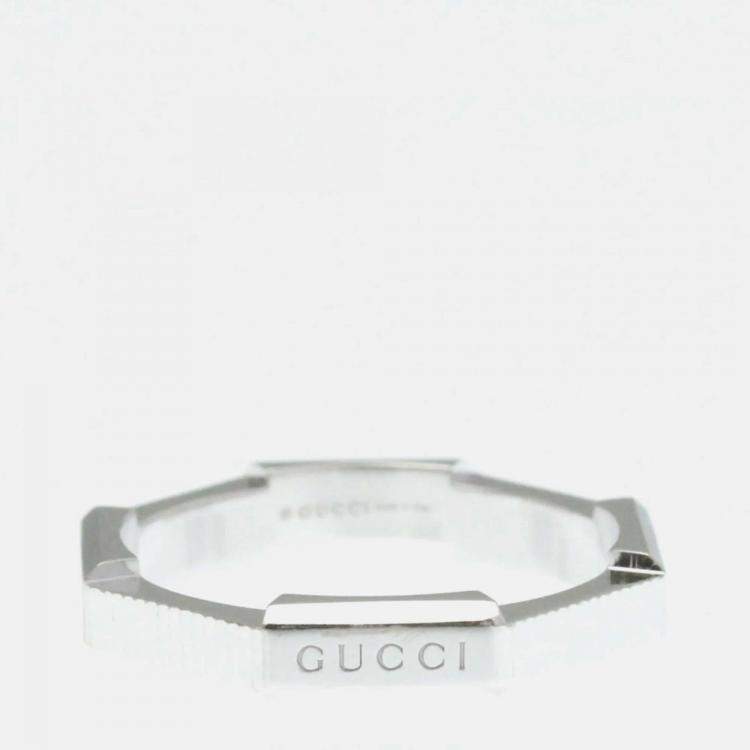 Pre Owned Gucci Link To Love 18K White Gold Band Ring EU 60