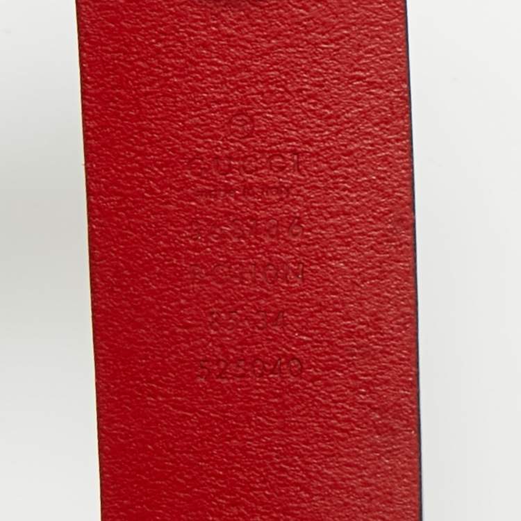 Pre Owned Gucci Red Leather Interlocking G Buckle Belt 85CM