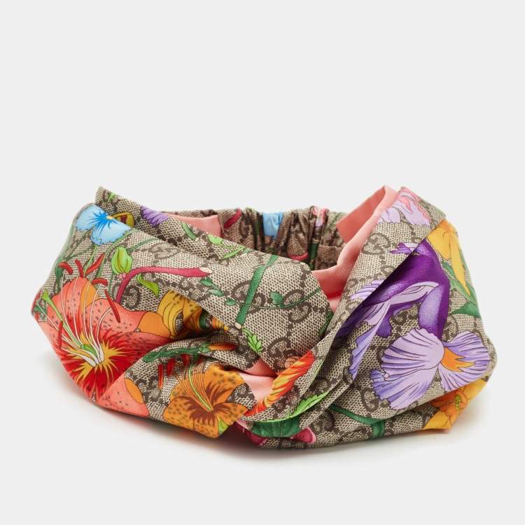 مملوكة مسبقًا Gucci Multicolor Floral GG Supreme Print Silk Headband M