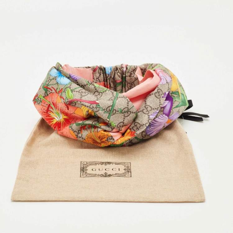 مملوكة مسبقًا Gucci Multicolor Floral GG Supreme Print Silk Headband M