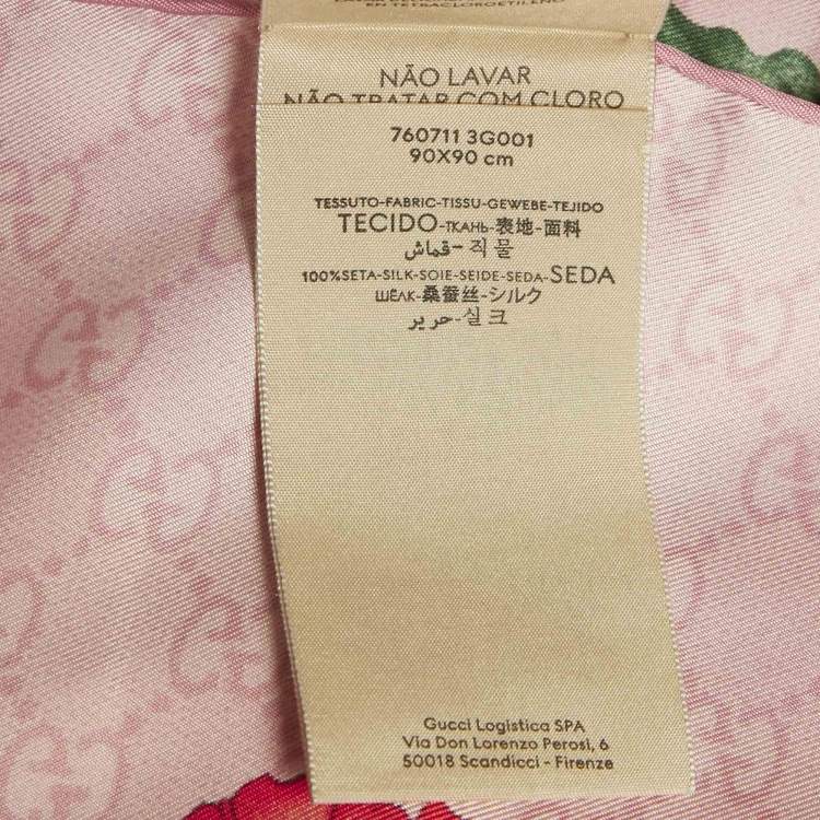 Pre Owned Gucci Pink Floral GG Supreme Print Silk Square Scarf 