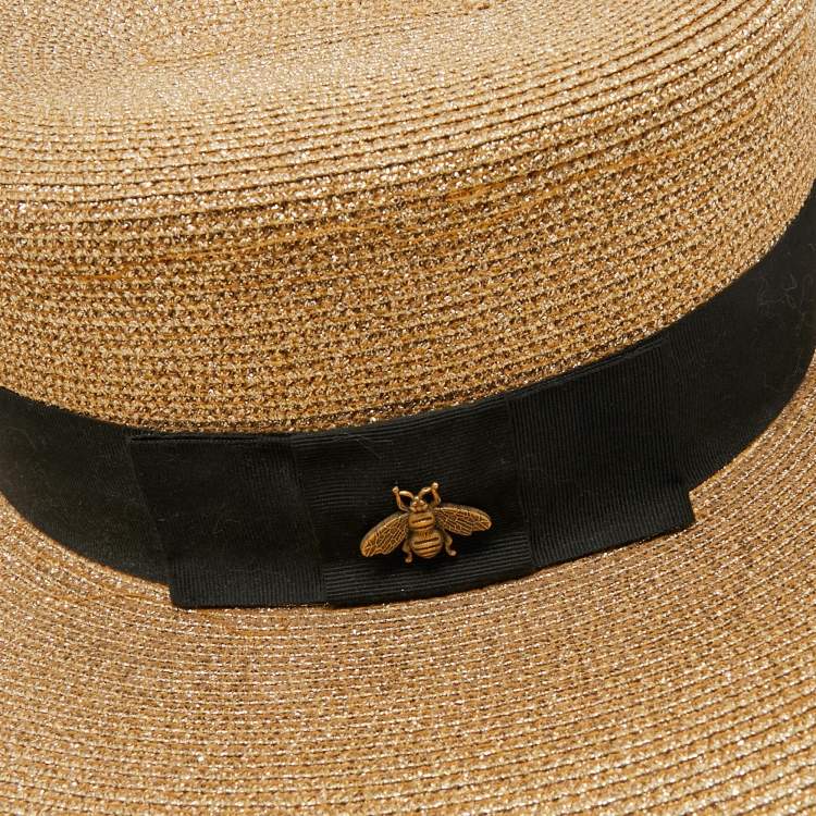 Pre Owned Gucci Gold Lame Papier Hat M/57 cm
