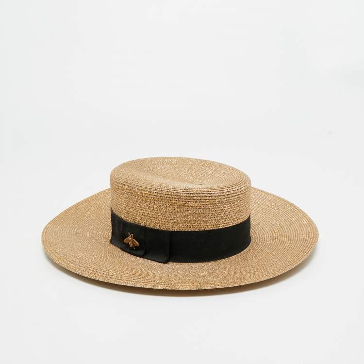 Pre Owned Gucci Gold Lame Papier Hat M/57 cm