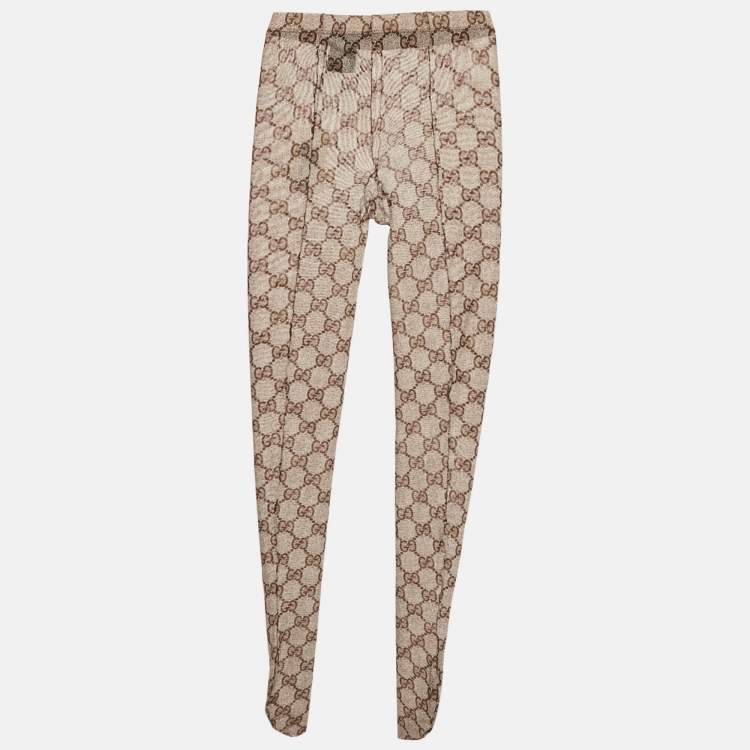 Pre Owned Gucci Beige GG Supreme Monogram Print Nylon Mesh Tights L