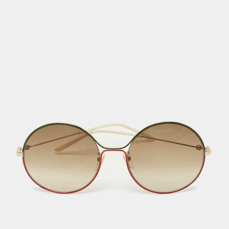 Pre Owned Gucci Brown Gradient GG0395S Round Sunglasses