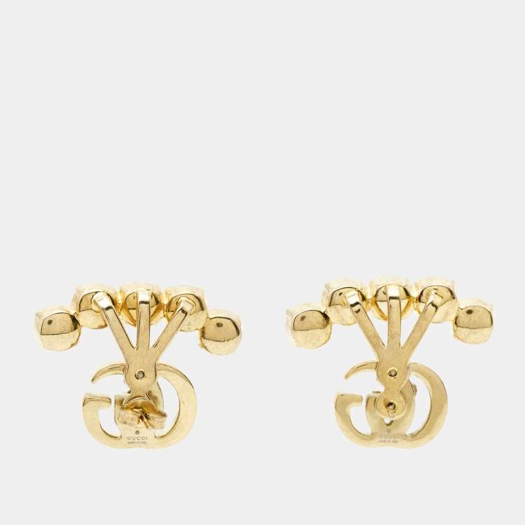 Pre Owned Gucci Double G Faux Pearl Gold Tone Earrings