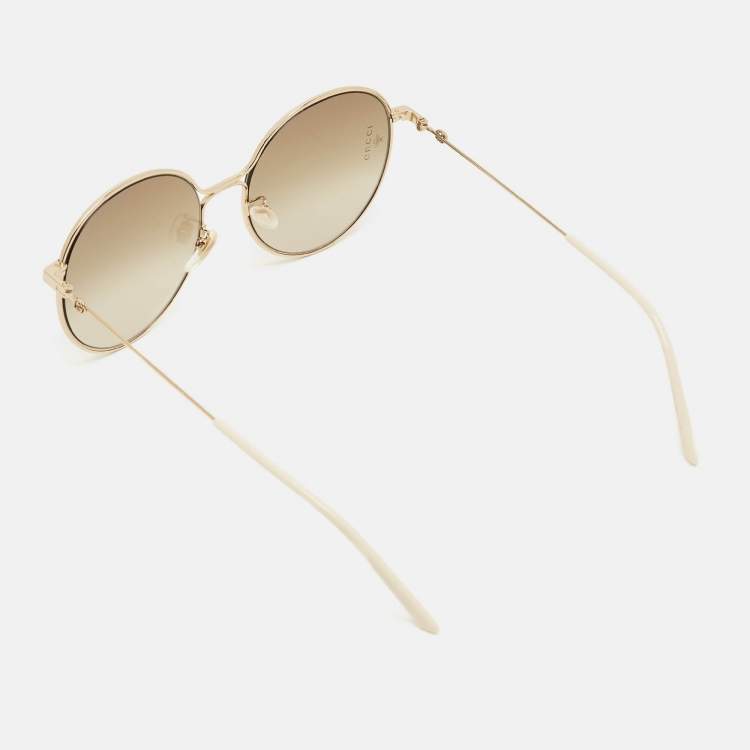 Pre Owned Gucci Brown Gradient GG0395SK Round Sunglasses