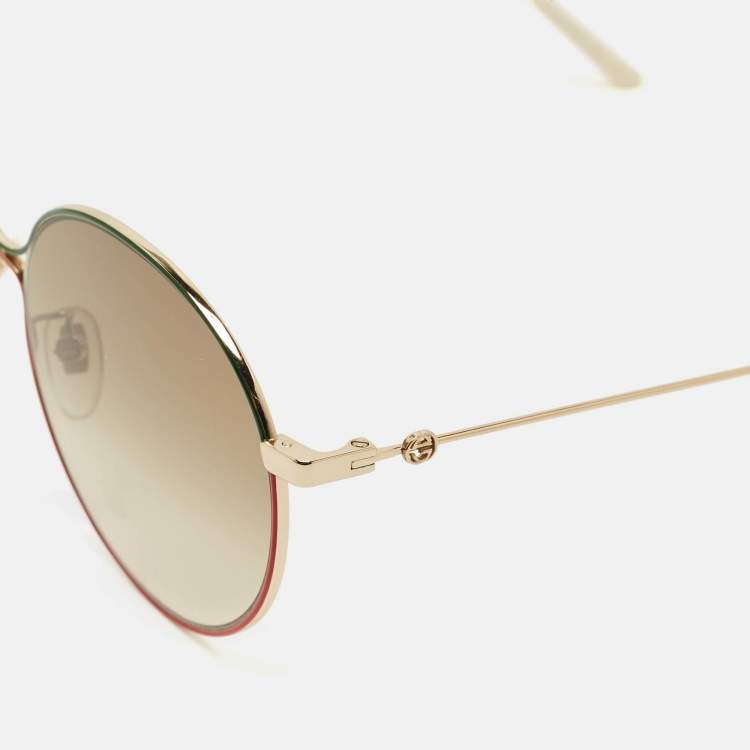 Pre Owned Gucci Brown Gradient GG0395SK Round Sunglasses