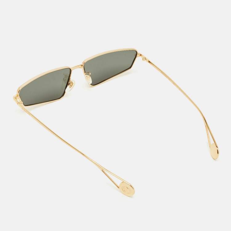 Pre Owned Gucci Black/Gold Tone GG0537S Rectangular Sunglasses