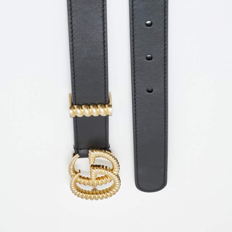 Pre Owned Gucci Black Leather GG Marmont Torchon Buckle Belt 80 CM