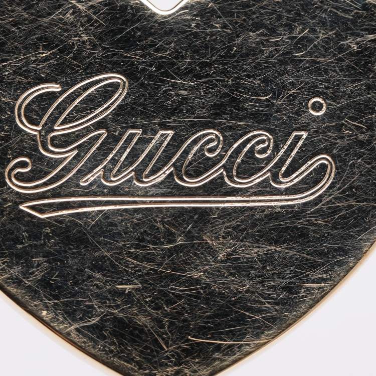 Pre Owned Gucci Gold Guccissima Leather Heart Hand Mirror