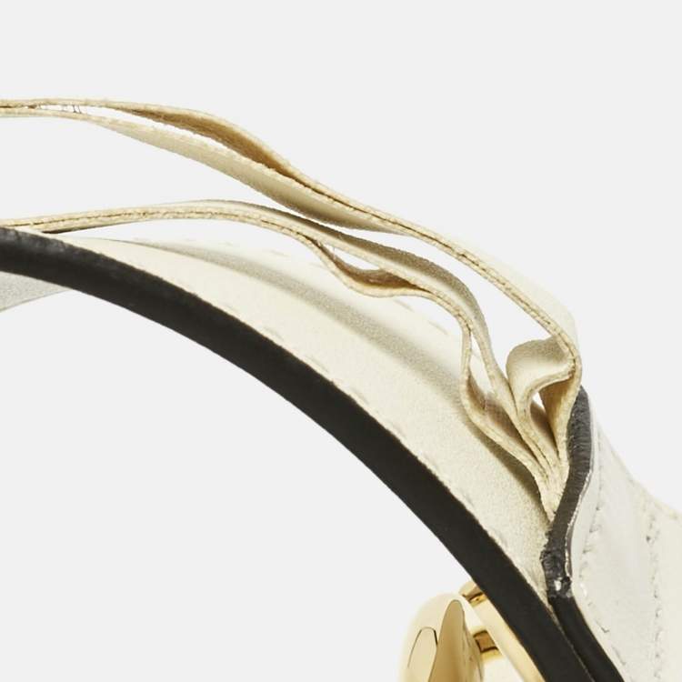 Pre Owned Gucci Off White Leather GG Marmont Buckle Belt 65 CM