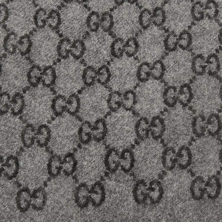 Pre Owned Gucci Grey/Black GG Jacquard Wool Muffler