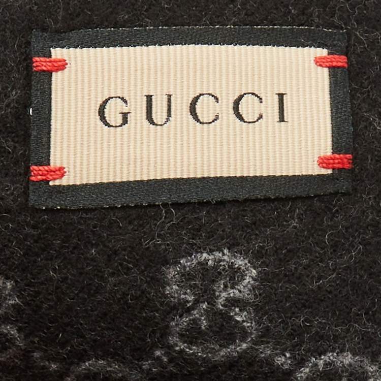 Pre Owned Gucci Grey/Black GG Jacquard Wool Muffler