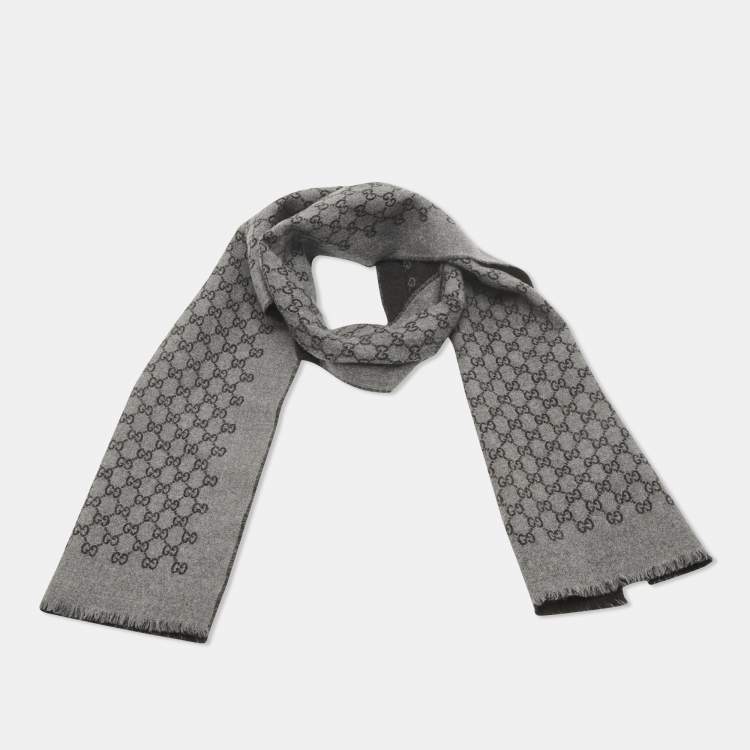 Pre Owned Gucci Grey/Black GG Jacquard Wool Muffler