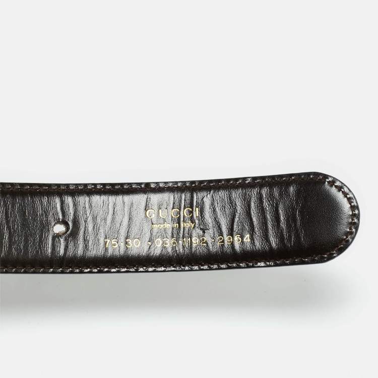 Pre Owned Gucci Black Glossy Leather Interlocking G Belt 75CM