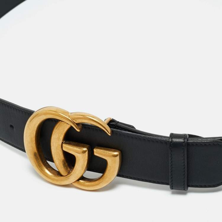 Pre Owned Gucci Black Leather GG Marmont Buckle Belt 95CM